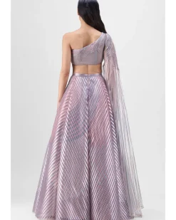 Metallic Fluted Tulle Printed Skirt And Beaded Top Set