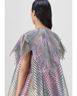 Metallic Fluted Tulle Printed Cape And Skirt Set