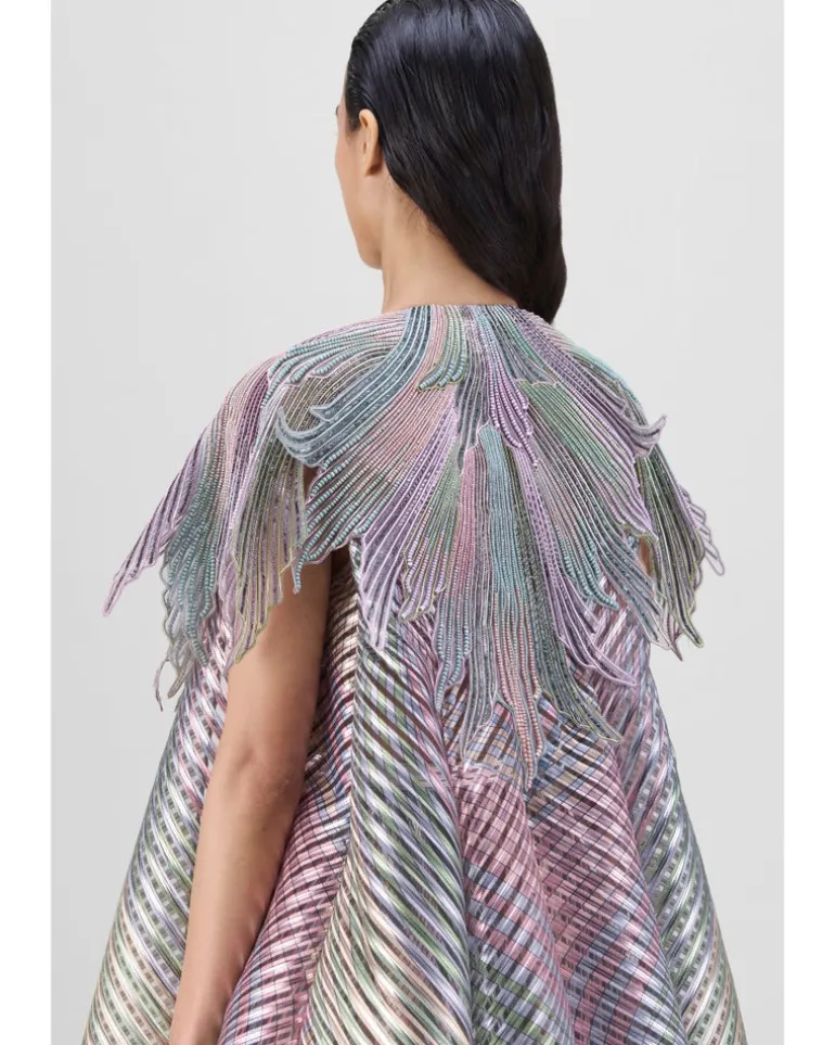 Metallic Fluted Tulle Printed Cape And Skirt Set