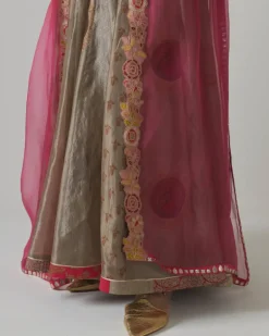Metallic Grey & Fuchsia Anarkali Set