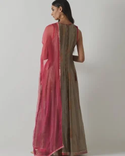 Metallic Grey & Fuchsia Anarkali Set