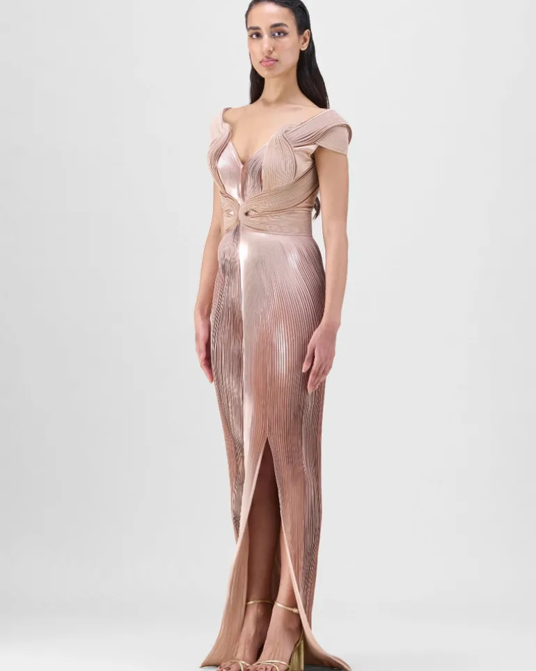 Metallic Micro Pleated Serrated Gown