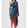 Metallic One Shoulder Watercolor Dress