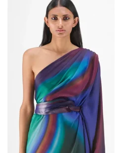 Metallic One Shoulder Watercolor Dress