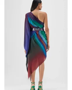 Metallic One Shoulder Watercolor Dress