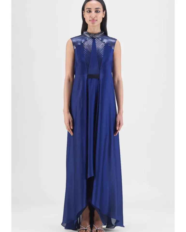 Metallic Paneled Dress With Beads