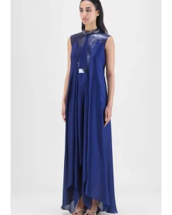 Metallic Paneled Dress With Beads