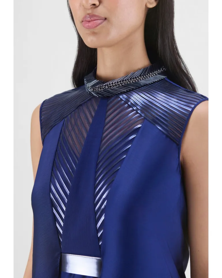 Metallic Paneled Dress With Beads