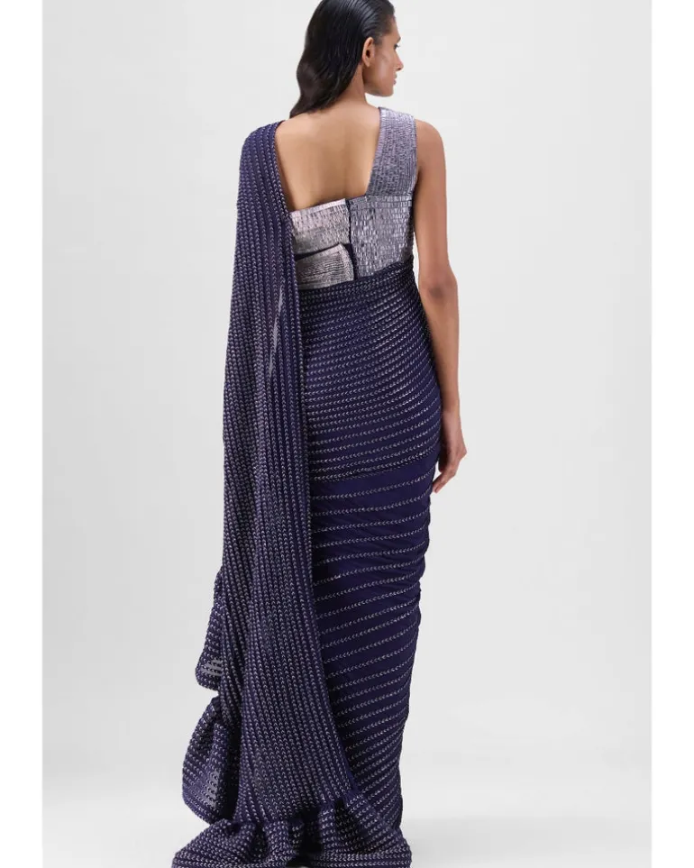 Metallic Structured Gown With Ruffle Braided Drape Set