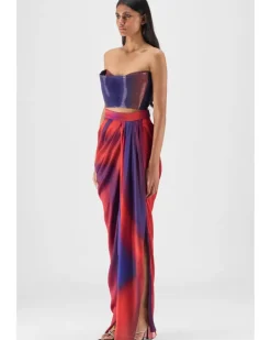 Metallic Watercolor Bustier With Skirt Set