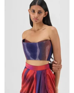 Metallic Watercolor Bustier With Skirt Set