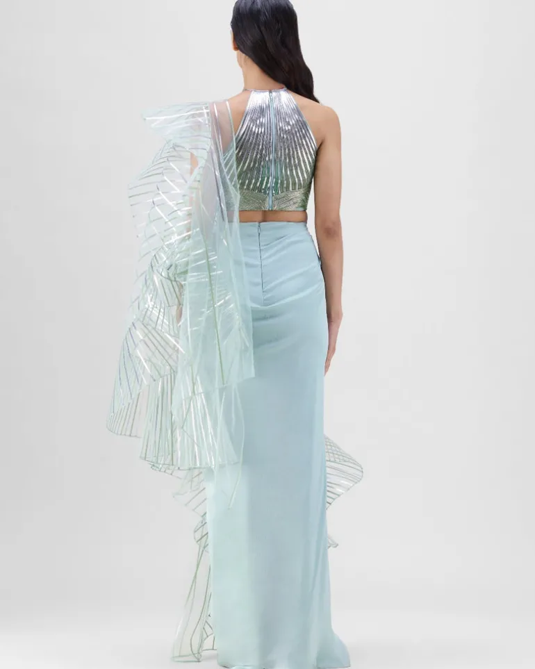 Metallic Winged Ruffle Sari Set
