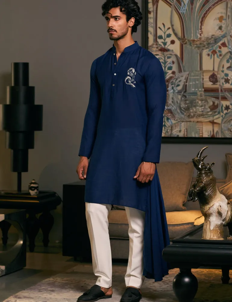 Mid Night Blue Goe Dragon Kurta Set