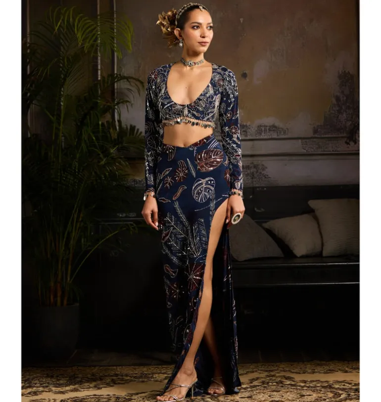 Midnight Blossom Skirt Set