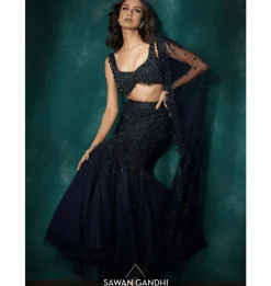 Midnight Blue Crystal Work Fishcut Lehenga Set