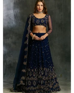 Midnight Blue Net Sequin Shimmer Lehenga