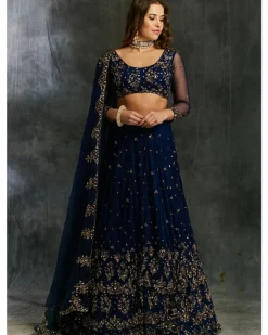 Midnight Blue Net Sequin Shimmer Lehenga