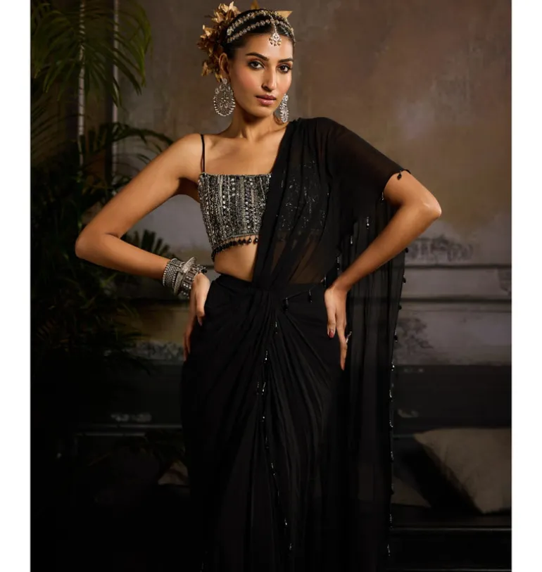 Midnight Glow Sari Set