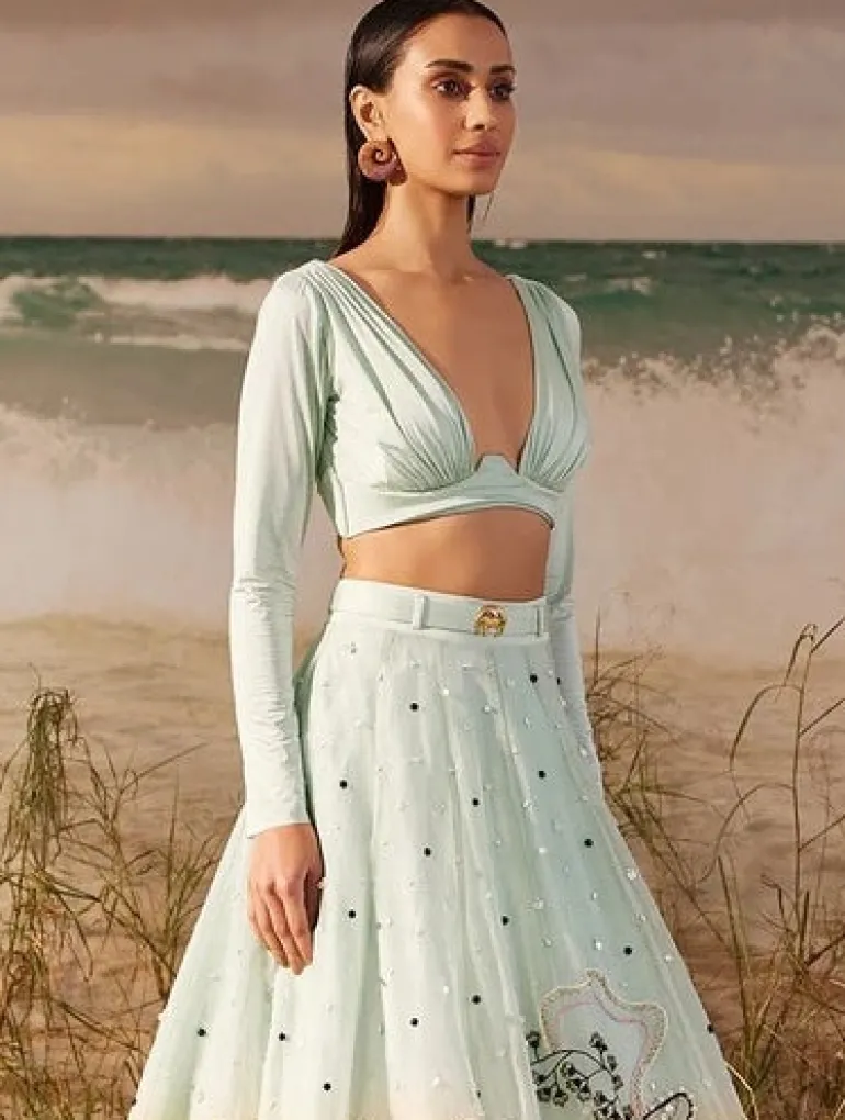 Mink Ombre Willow Skein Lehenga with Ruched Bustier