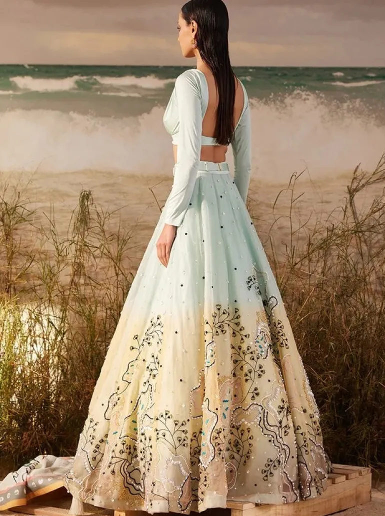 Mink Ombre Willow Skein Lehenga with Ruched Bustier