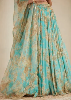 Mint Chiffon Floral Lehenga Set