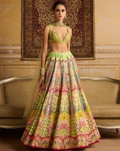 Mint Embroidered Blouse And Lehenga Set