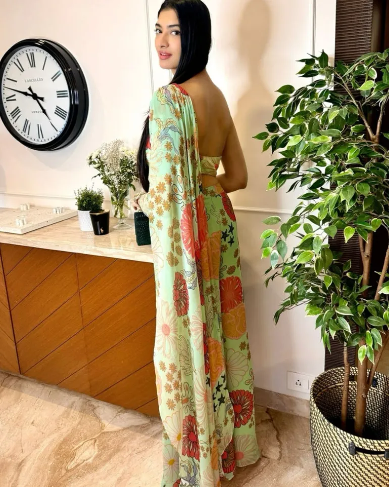 Mint Green And Yellow Panel Top With Flared Pants Set