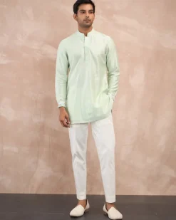 Mint Green Chanderi Silk Edge Cut Kurta Shirt Set