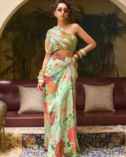 Mint Green Floral Top With Skirt