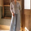 Misty Blue Jacket And Drape Pant Set
