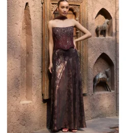 Mocha Mirage Corset & Drape Skirt Set with Dupatta