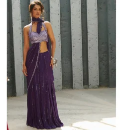 Moon Purple Pre-Drape Sari Set
