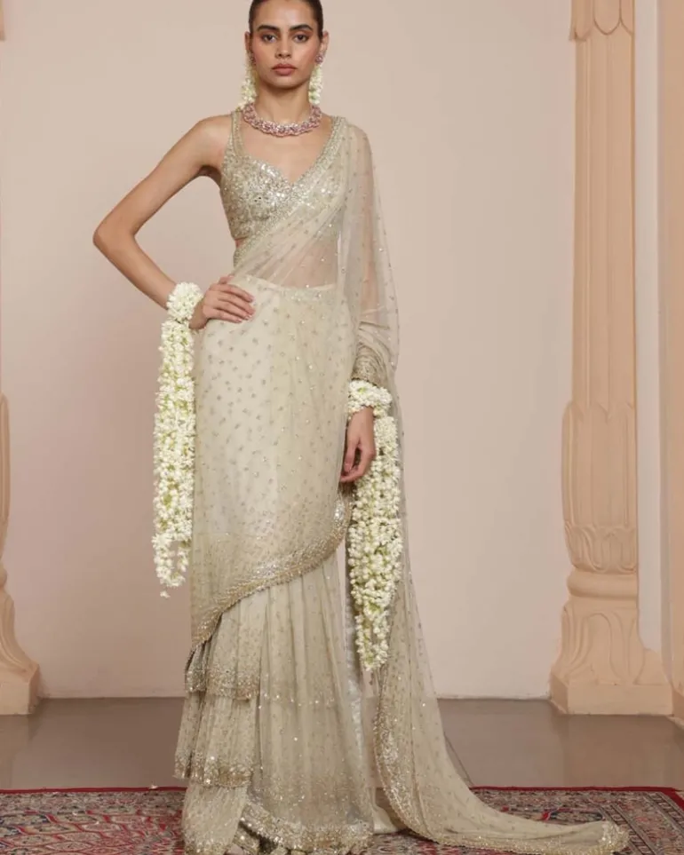 Mother Of Pearl Mirror And Sequin Sari Set