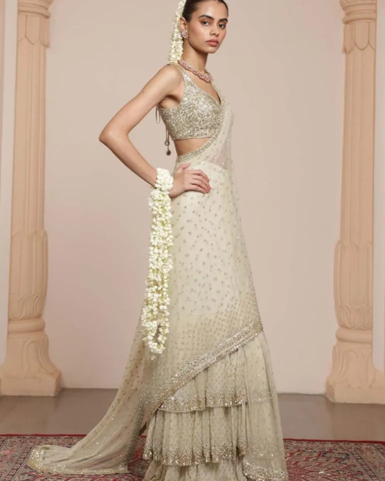 Mother Of Pearl Mirror And Sequin Sari Set