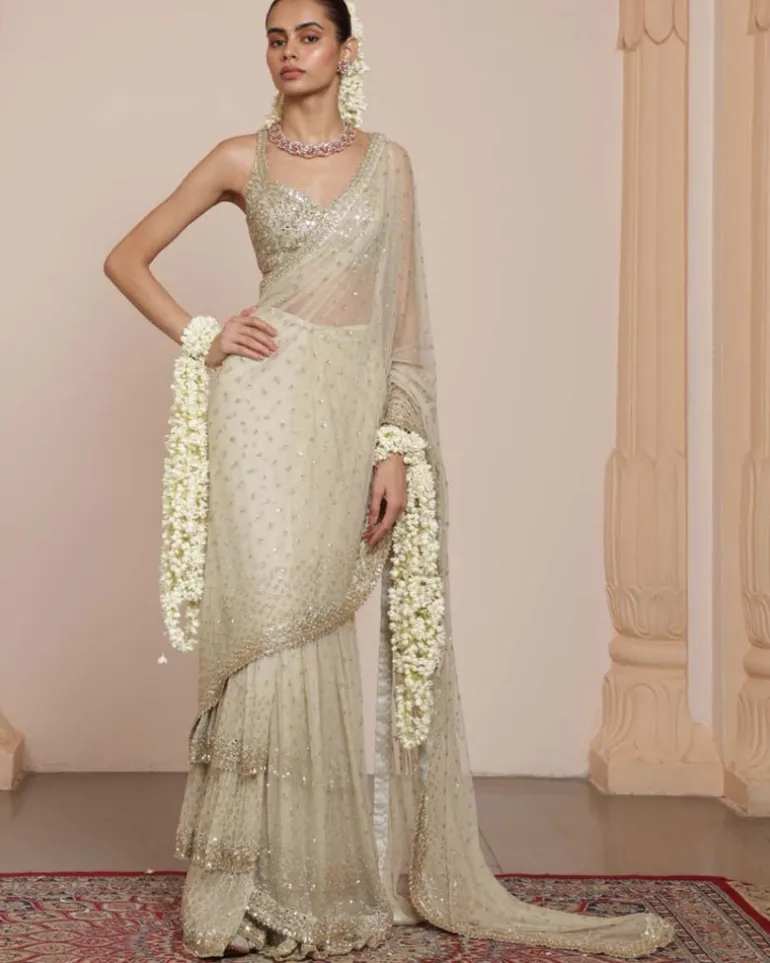 Mother Of Pearl Mirror And Sequin Sari Set