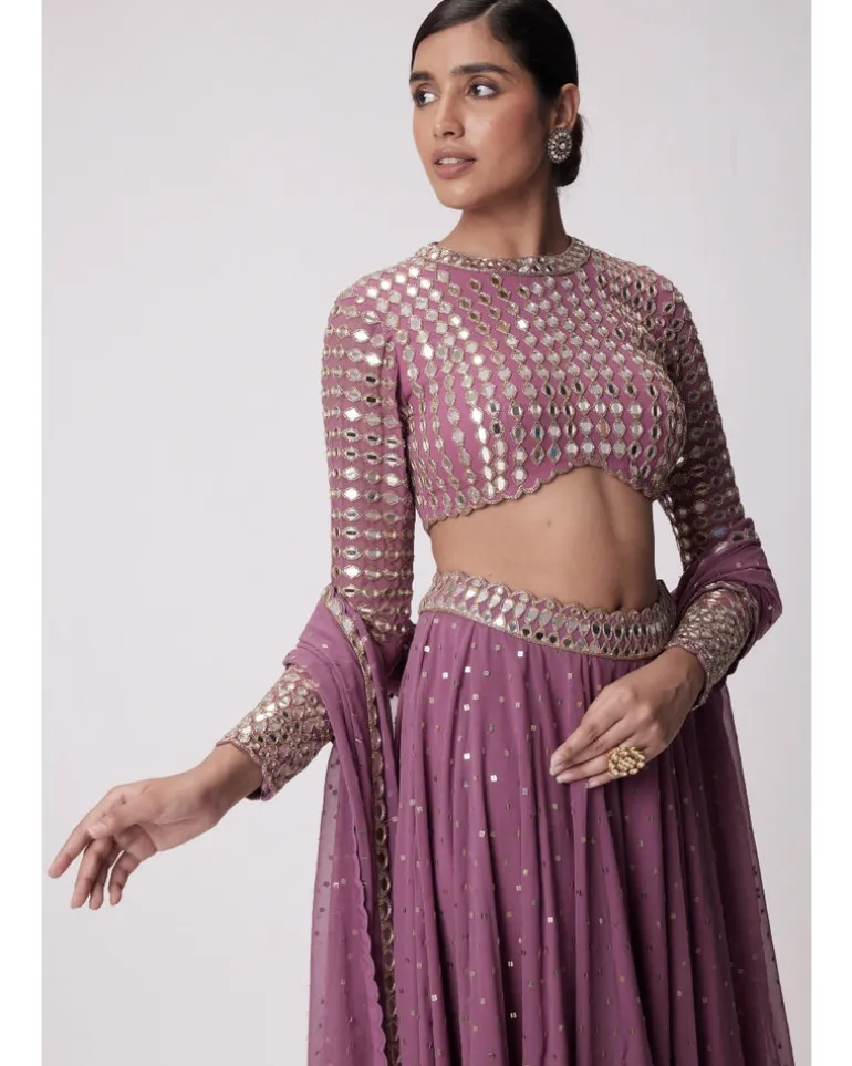 Mud Mauve Hand Embroidered Sharara Set