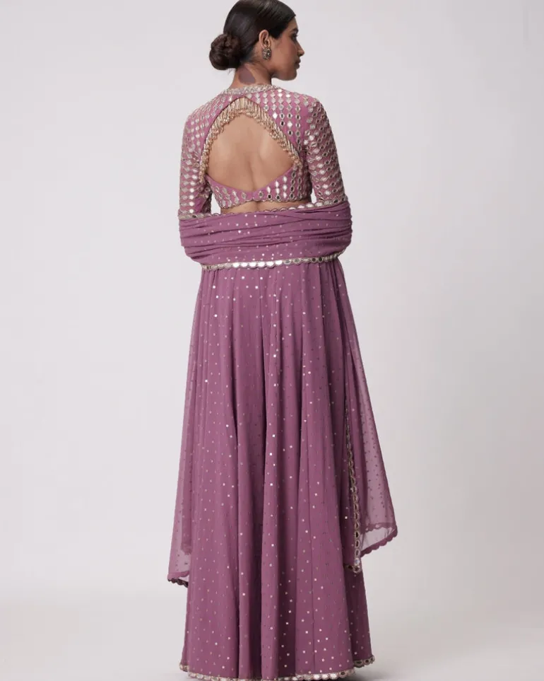 Mud Mauve Hand Embroidered Sharara Set