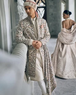 Multi Coloured Thread Embroidered Sherwani Set