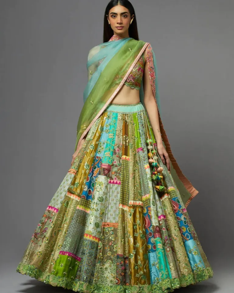 Multi Green Lehenga Set