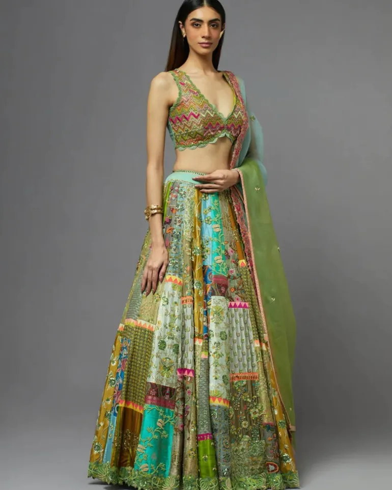 Multi Green Lehenga Set