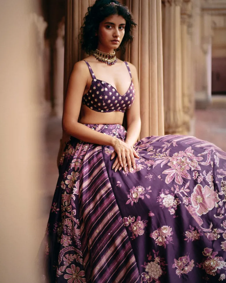 Multi Print Floral Lehenga Set
