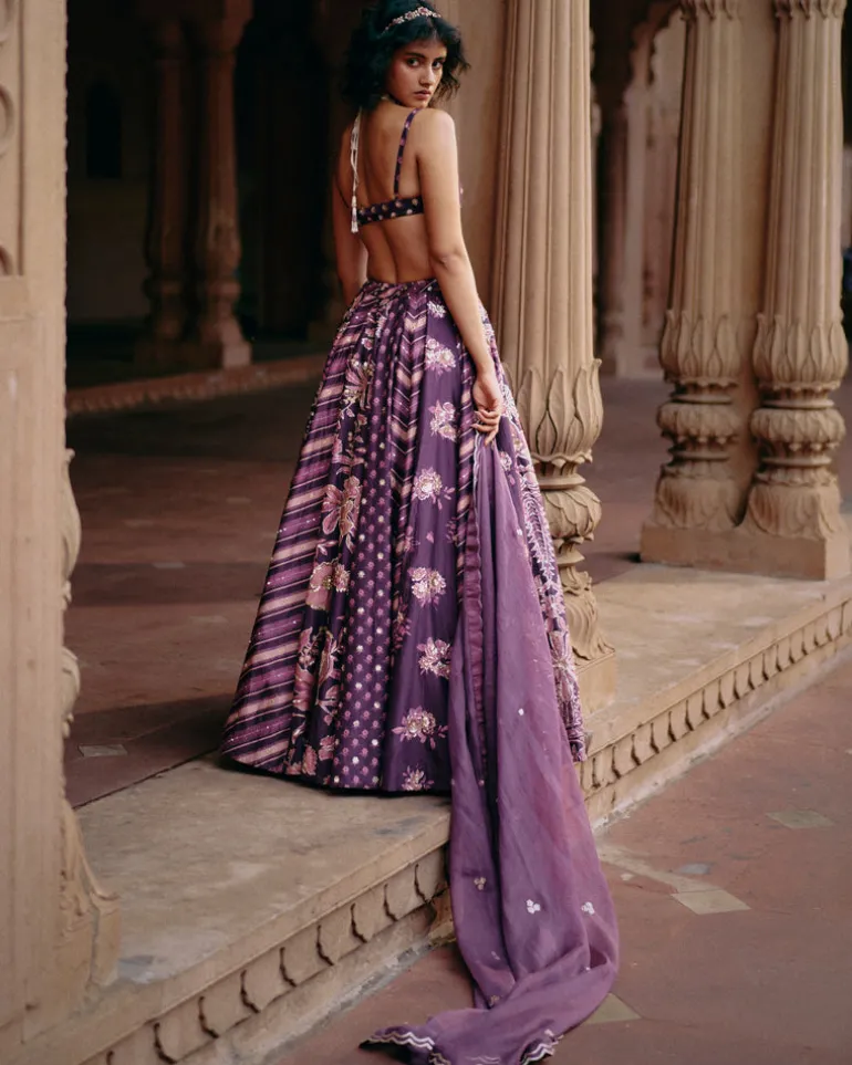 Multi Print Floral Lehenga Set
