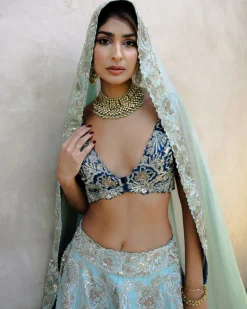 Multi Teal Zardozi Lehenga