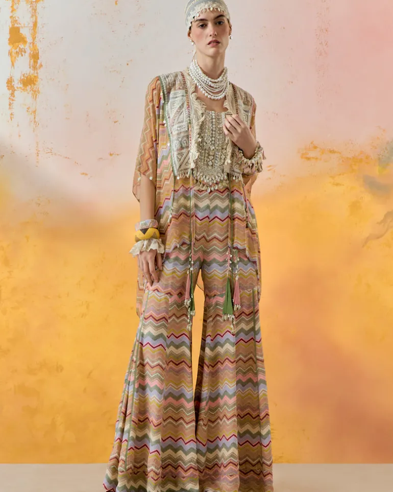 Multi Veni Dupatta Jacket Set