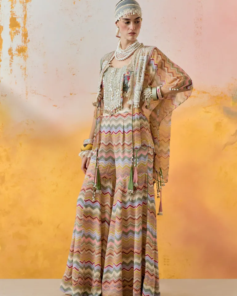Multi Veni Dupatta Jacket Set