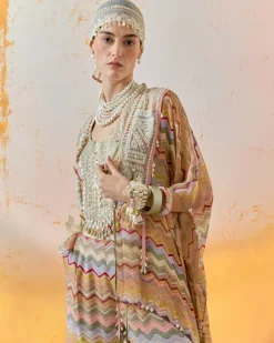 Multi Veni Dupatta Jacket Set