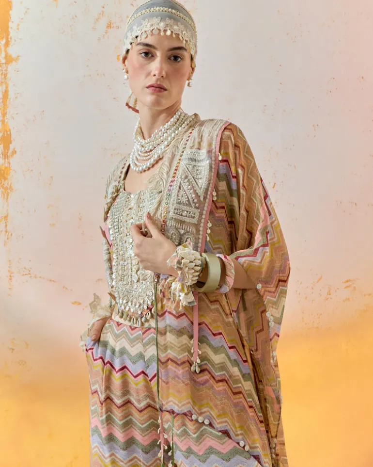 Multi Veni Dupatta Jacket Set