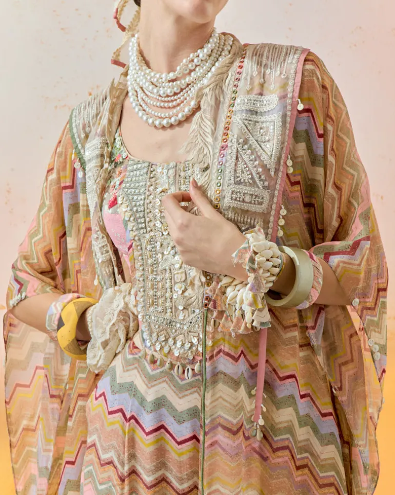 Multi Veni Dupatta Jacket Set