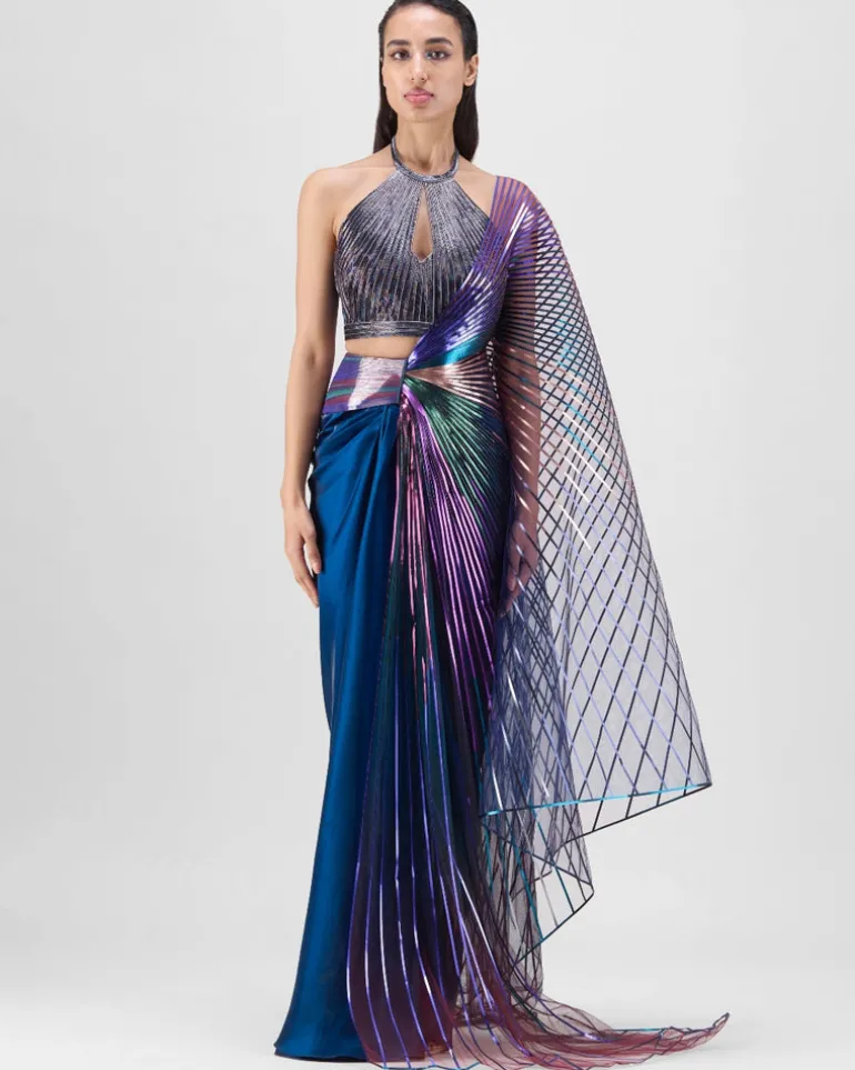 Multicolored Cording Sari Set