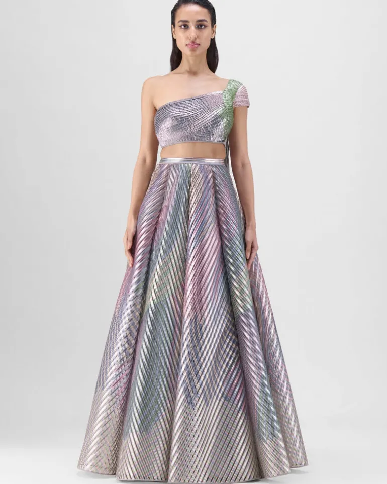 Multicolored Structured Lamina Scale Skirt Set